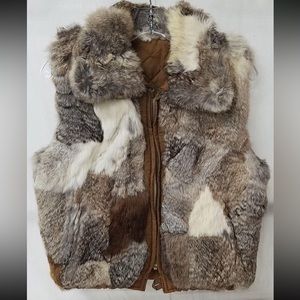 VTG Lined Reversible Patchwork Rabbit Fur Vest w Pockets and Zippered - Small